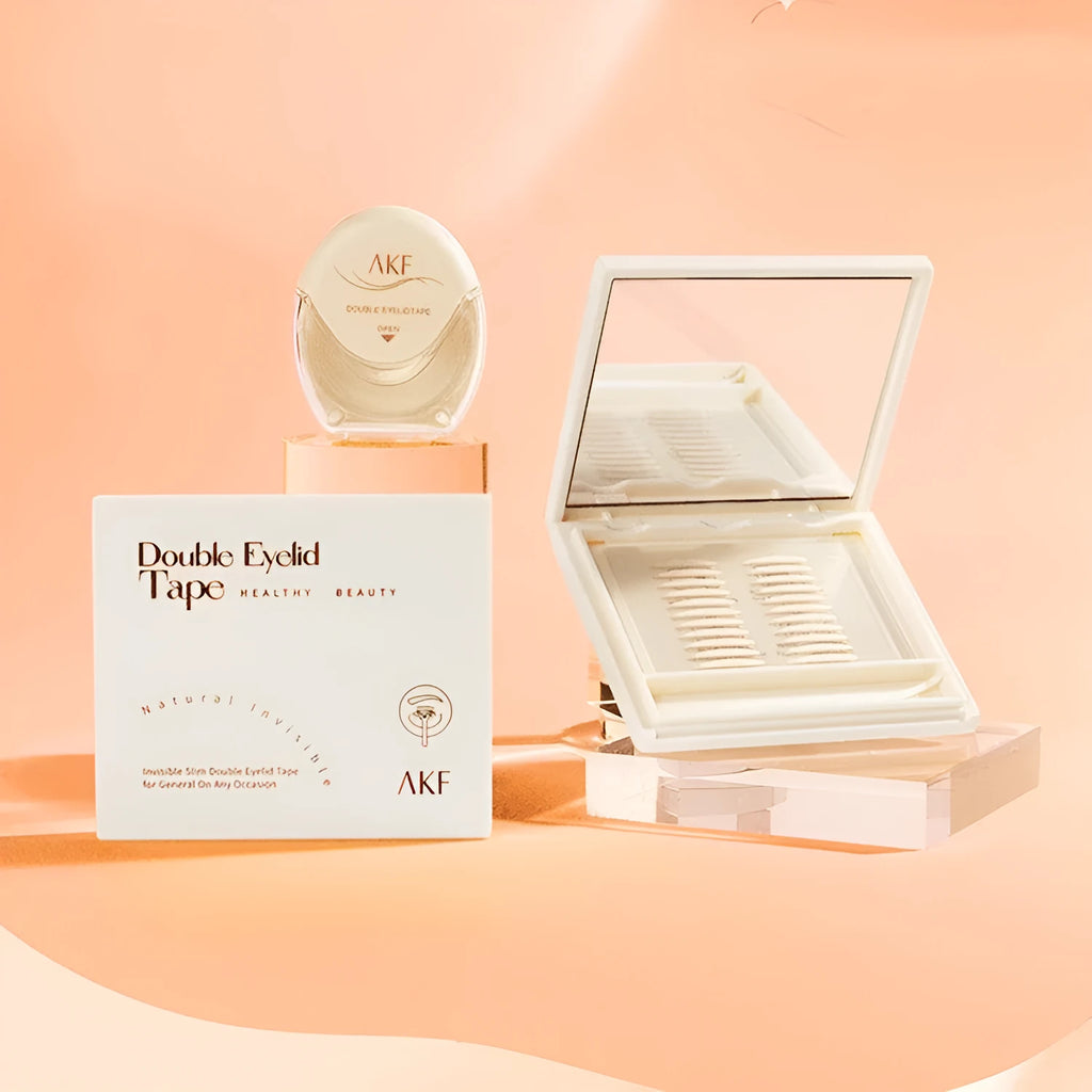 Roll of 120 invisible lace double eyelid stickers in packaging, showing Crescent and Olive shape options.