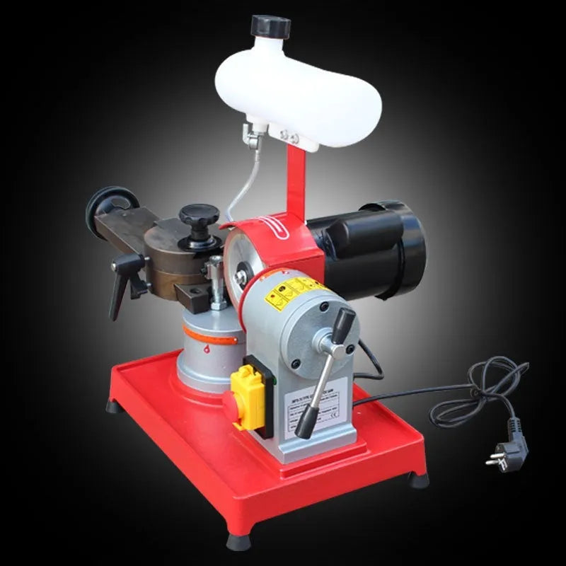 Small manual sharpening machine for grinding teeth on alloy circular saw blades.