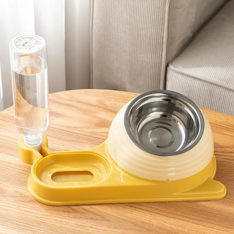 Brown automatic water dispenser cat bowl set with elevated food bowl for cats and small dogs