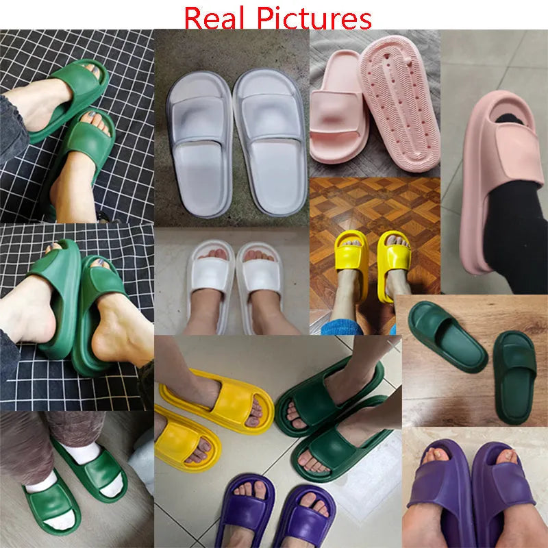 Thick-soled EVA flip-flop slippers in multiple colours on a white background.
