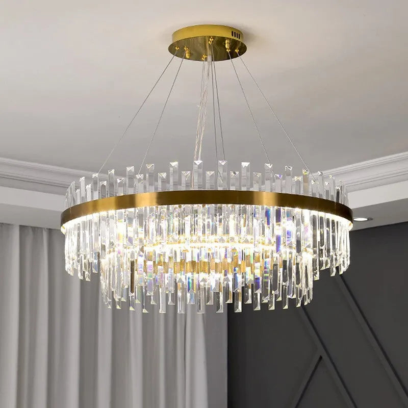 Adjustable height stainless steel LED crystal chandelier with multi-head fish-shaped design