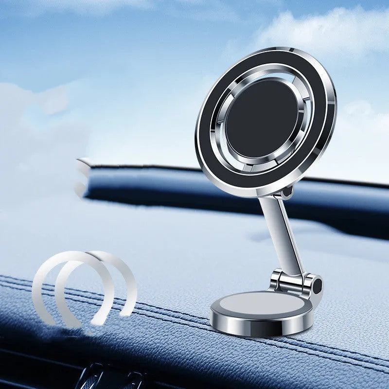 Car magnetic phone holder with 360 degree rotation on instrument panel in black or silver