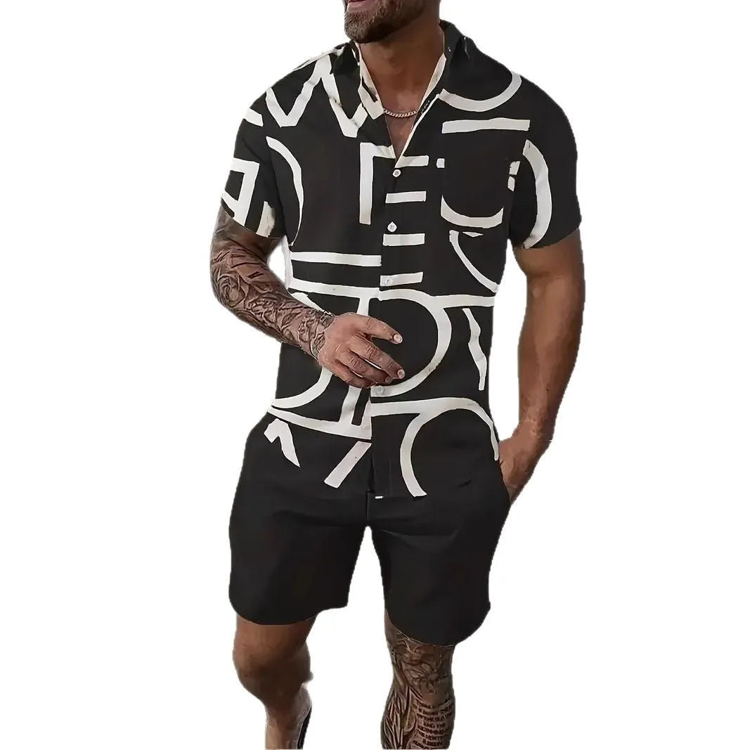 Men's 3D printed Hawaiian patterned shirt and shorts casual set in polyester fabric