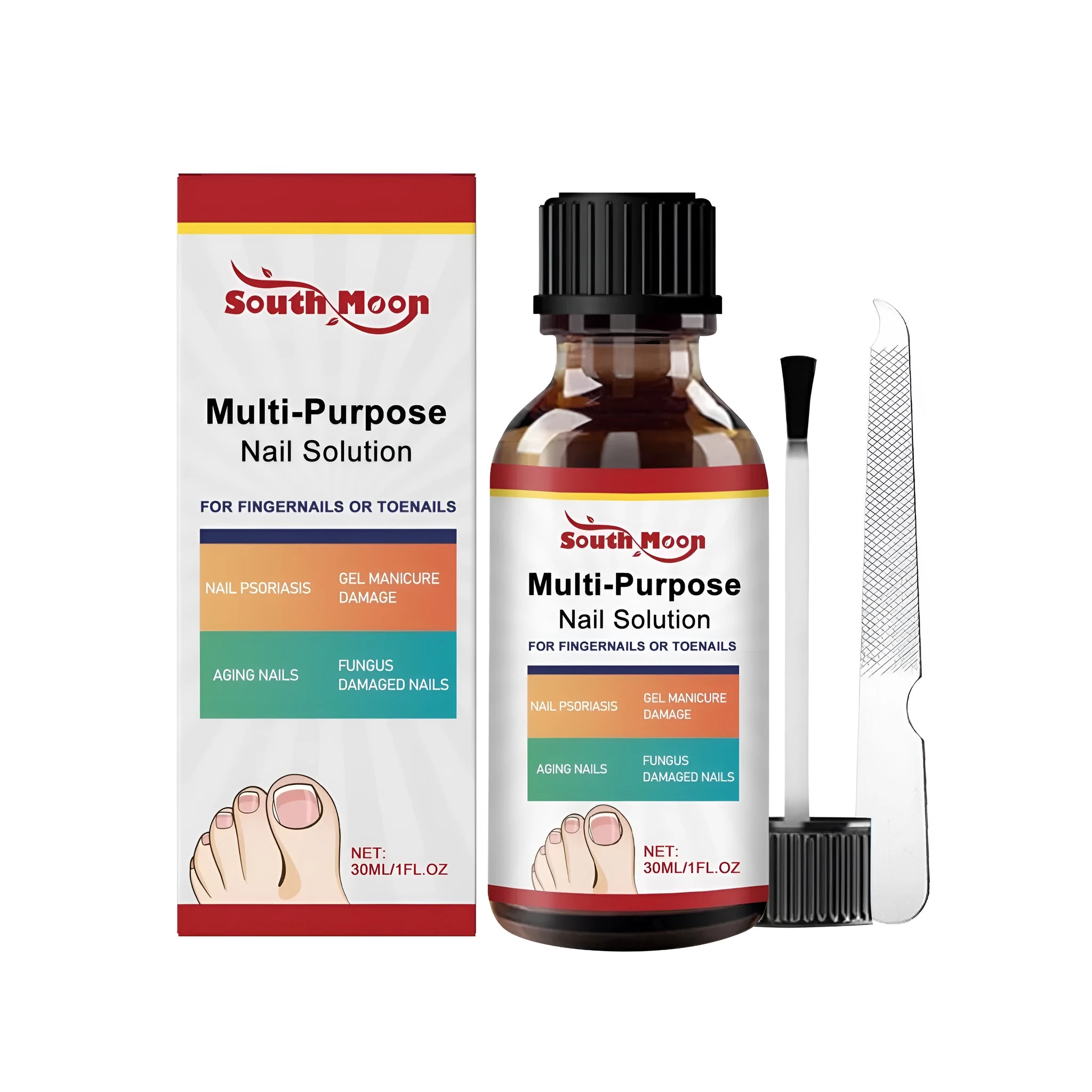 30ml bottle of tea tree oil nail care solution with included nail file
