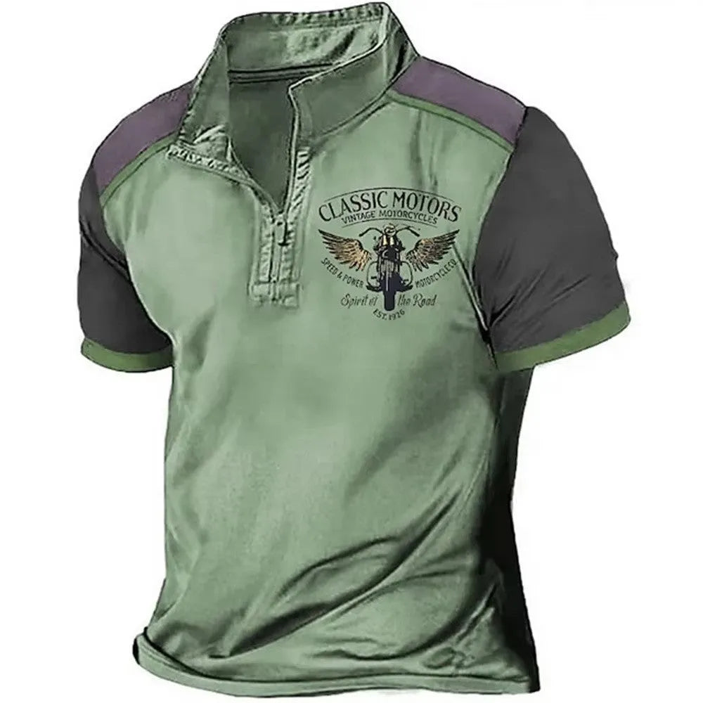 Men's loose fit digital print golf polo shirt in bird eye cloth fabric.