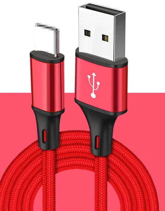 2m mobile phone data cable with USB connector available in black blue gold red and silver for Apple Android Type C