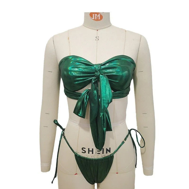 Women's lace-up front swimsuit with split sides and removable chest pads in a floral print colour