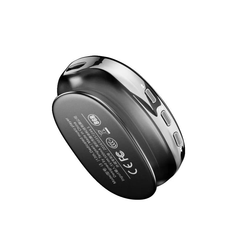 Bluetooth MP4 music player in blue, black, or rose gold with OLED display showing track info.