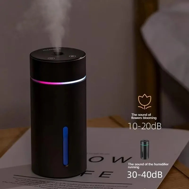 Black aluminium car air humidifier and essential oil diffuser with USB cable
