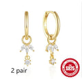 Geometric sunflower earrings in S925 sterling silver with golden-three diamonds finish and inlaid zircon details
