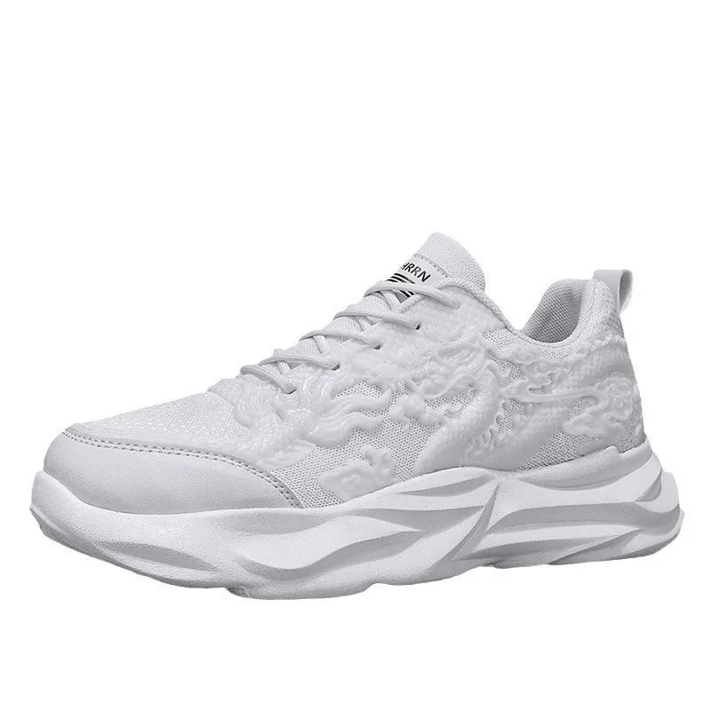 Chinese Loong casual sneakers with dragon design on breathable fly knit upper and rubber sole