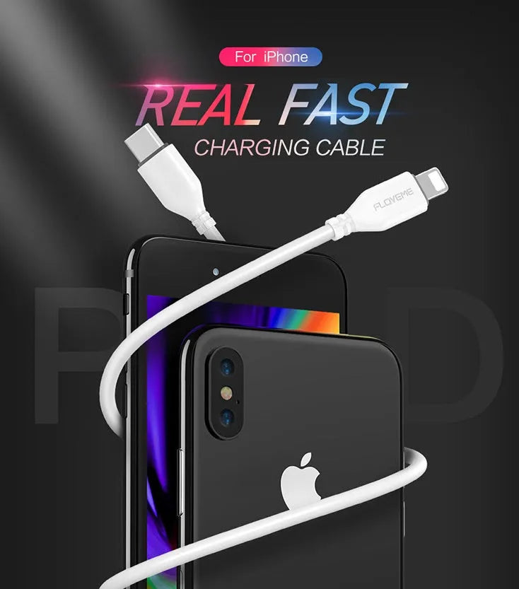 White braided nylon USB-C to Lightning charging cable, 1 metre long.