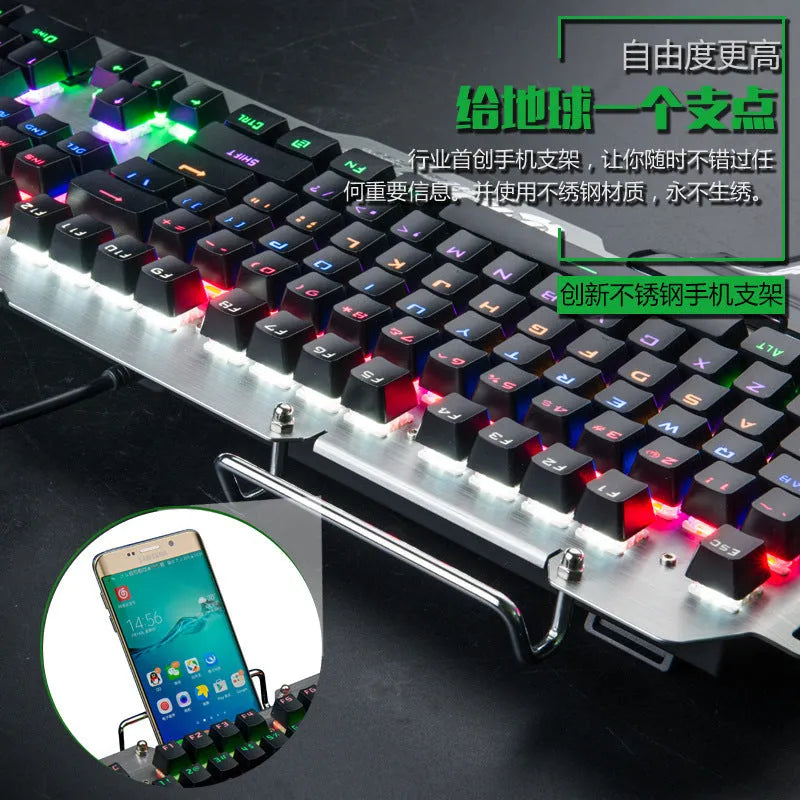 Silver grey wired mechanical gaming keyboard with aluminium frame and mixed LED backlighting