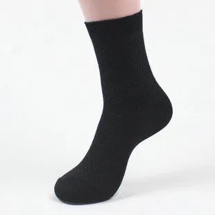 Men's bamboo fibre sock in small square pattern, shown in navy blue colour