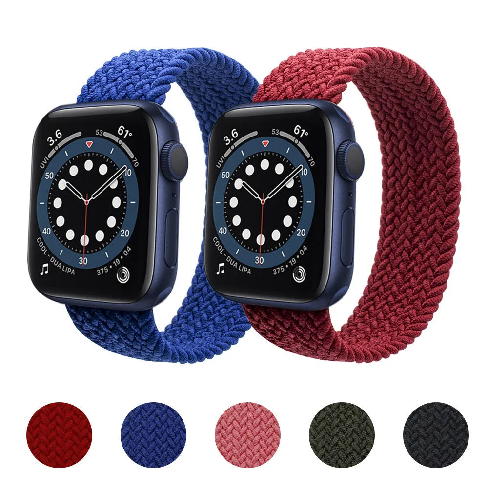 Woven nylon Apple Watch replacement strap with plastic buckle in multiple colour options