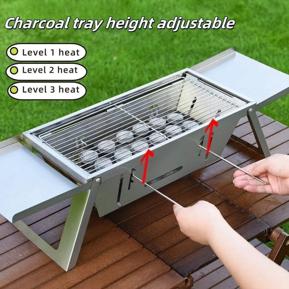 Small foldable portable charcoal grill for outdoor camping and picnics