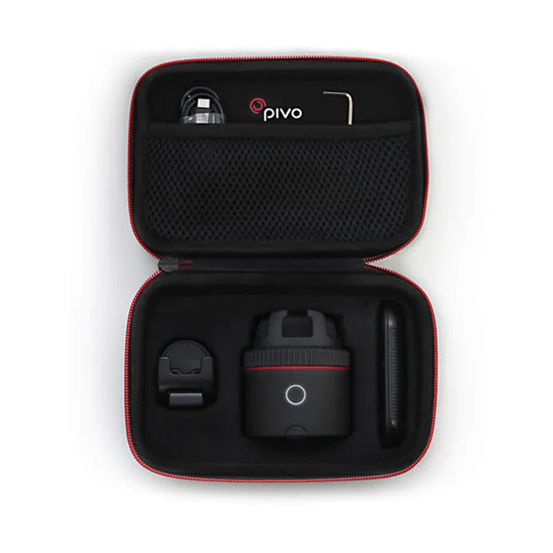 Matte black PIVO automated face tracking and rotating mount holding a smartphone