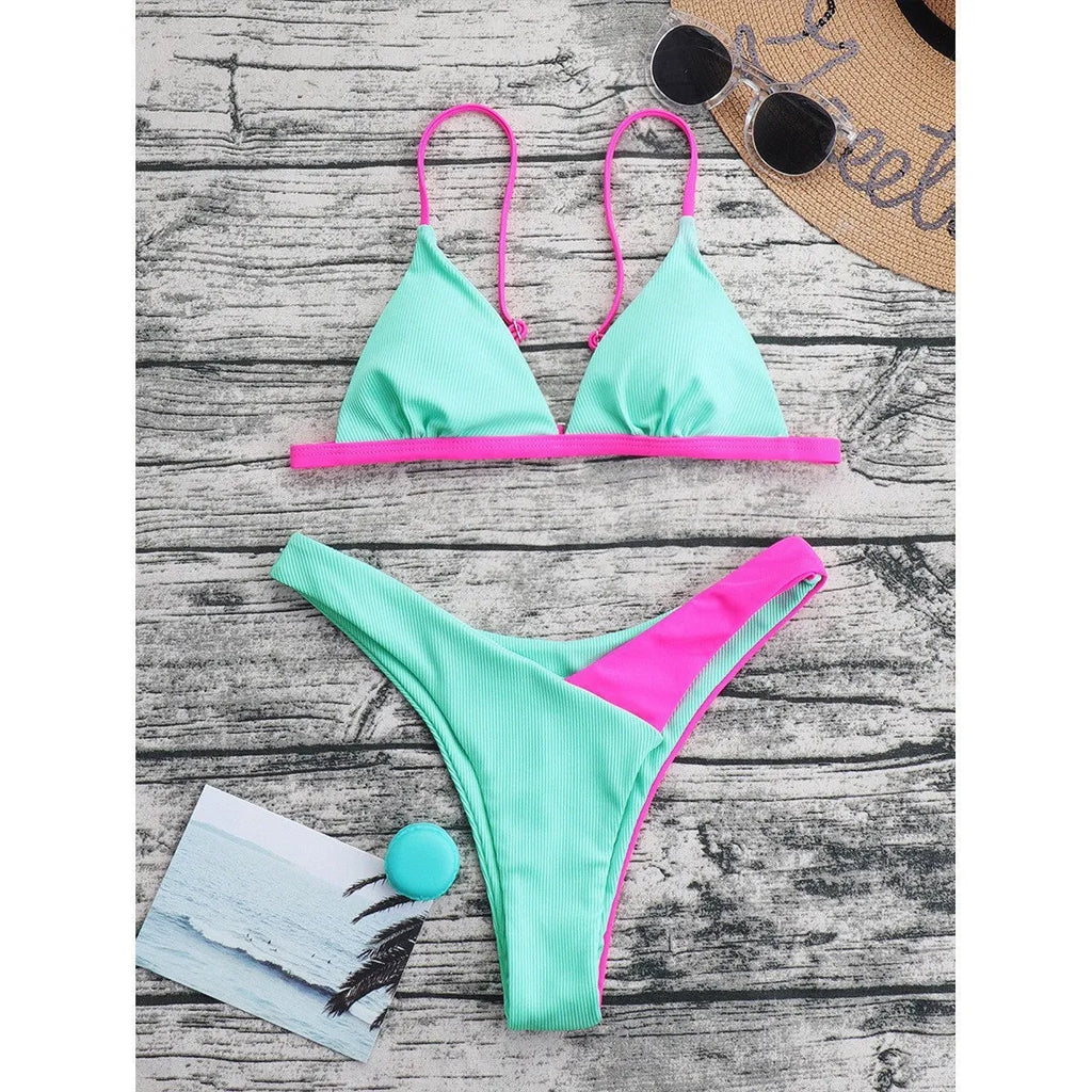 Women's two-piece swimsuit bikini set in pattern colours with nylon fabric