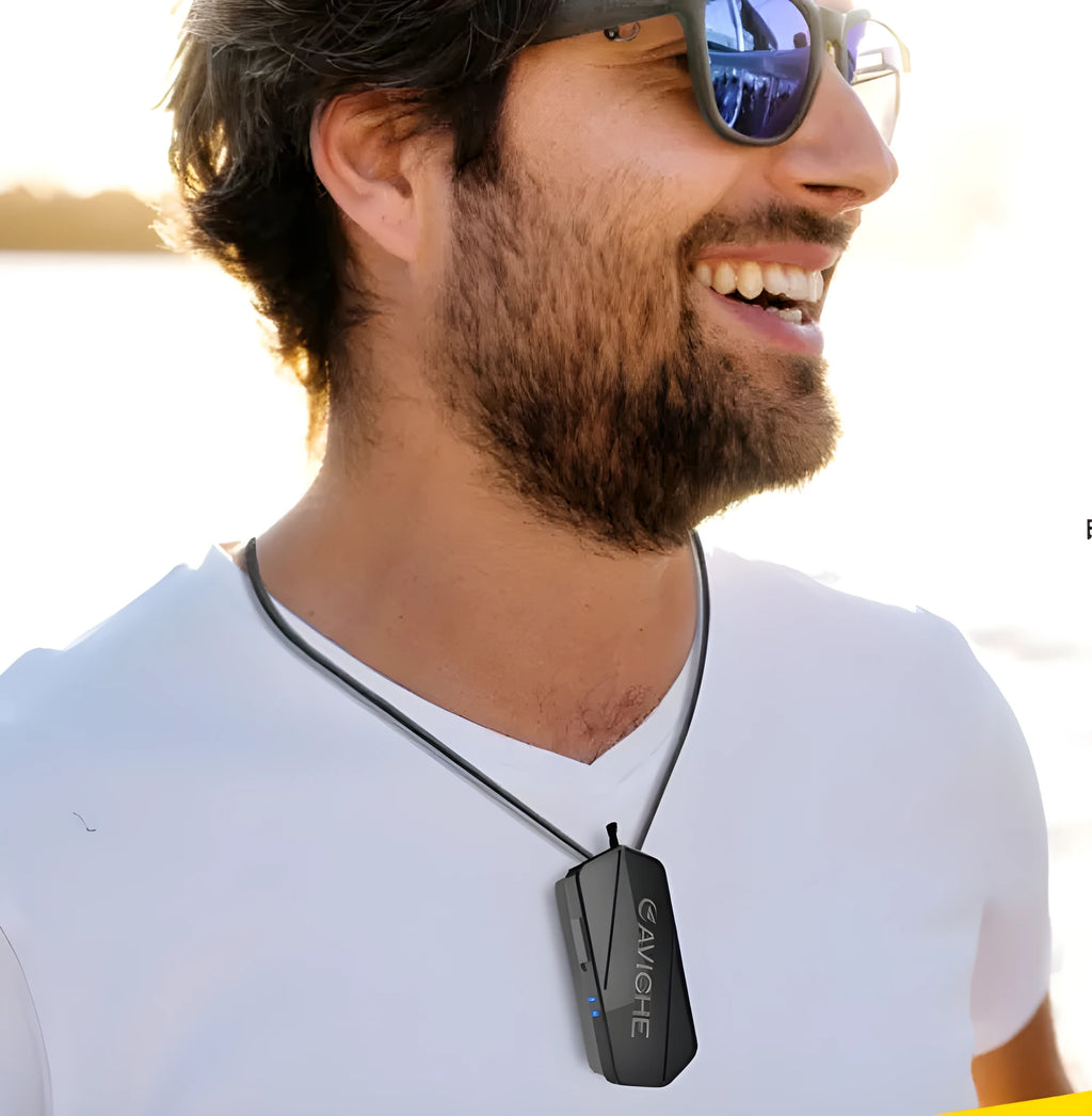 Black plastic air purifier necklace personal wearable cleaner 80mm long