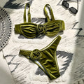 Women's A371 green 3D flower swimsuit briefs with floral pattern and polyester lining