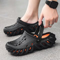 Men's EVA hole slippers in beige showing non-slip sole and round toe design for outdoor use