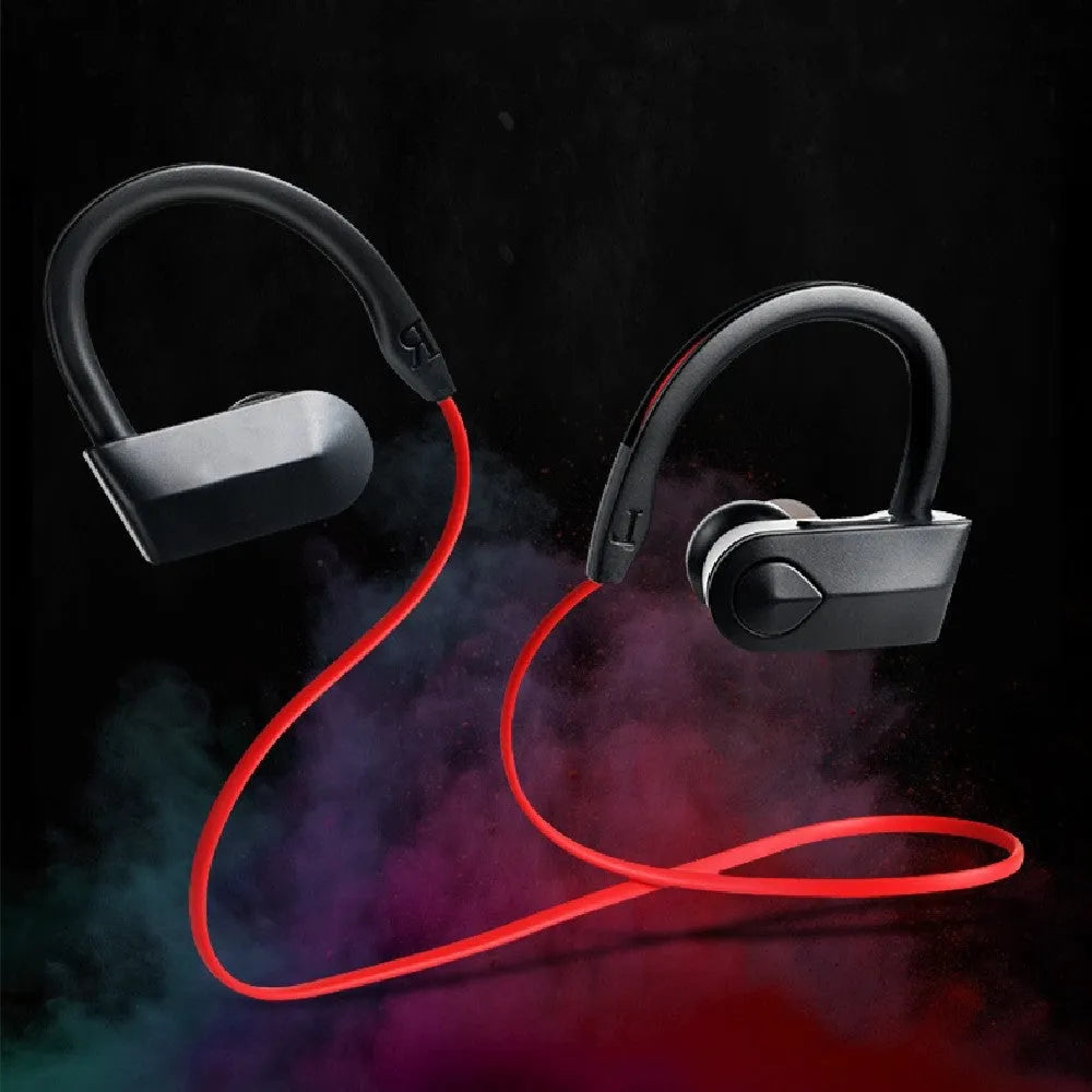 Black wireless neck mounted Bluetooth earphones with behind-the-neck design and magnetic earpieces
