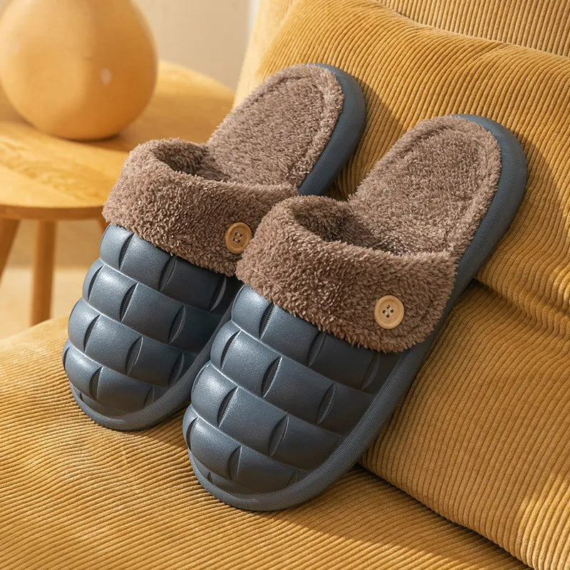 Plaid EVA detachable slipper with plush lining and non-slip sole in pink colour