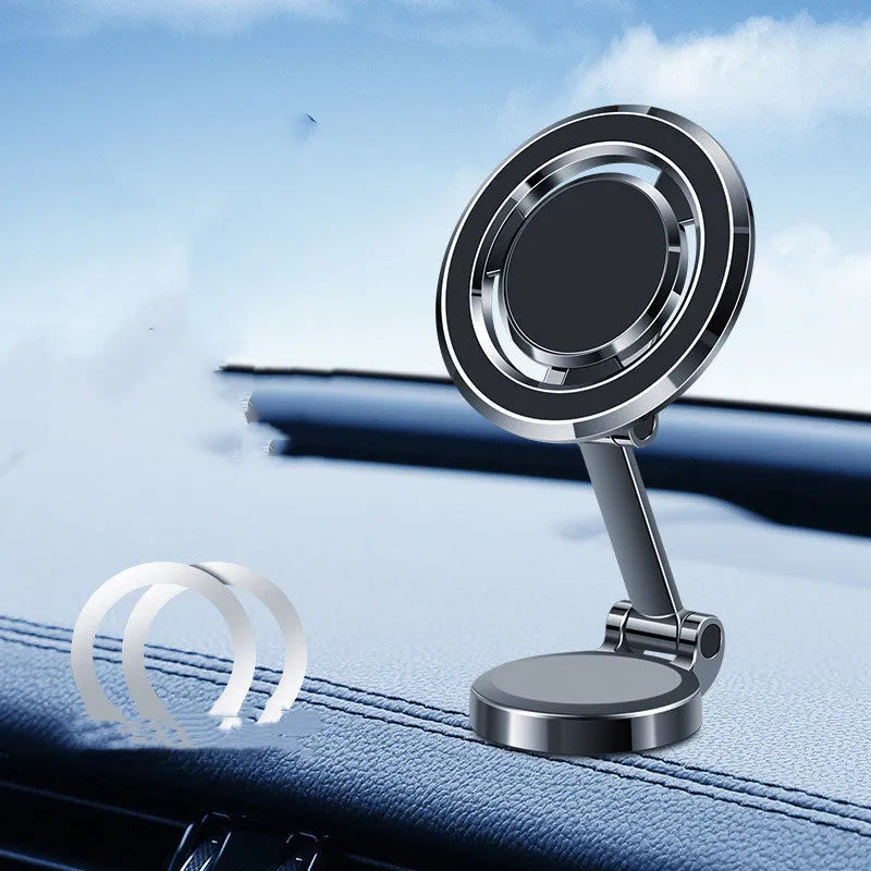 Car magnetic phone holder with 360 degree rotation on instrument panel in black or silver
