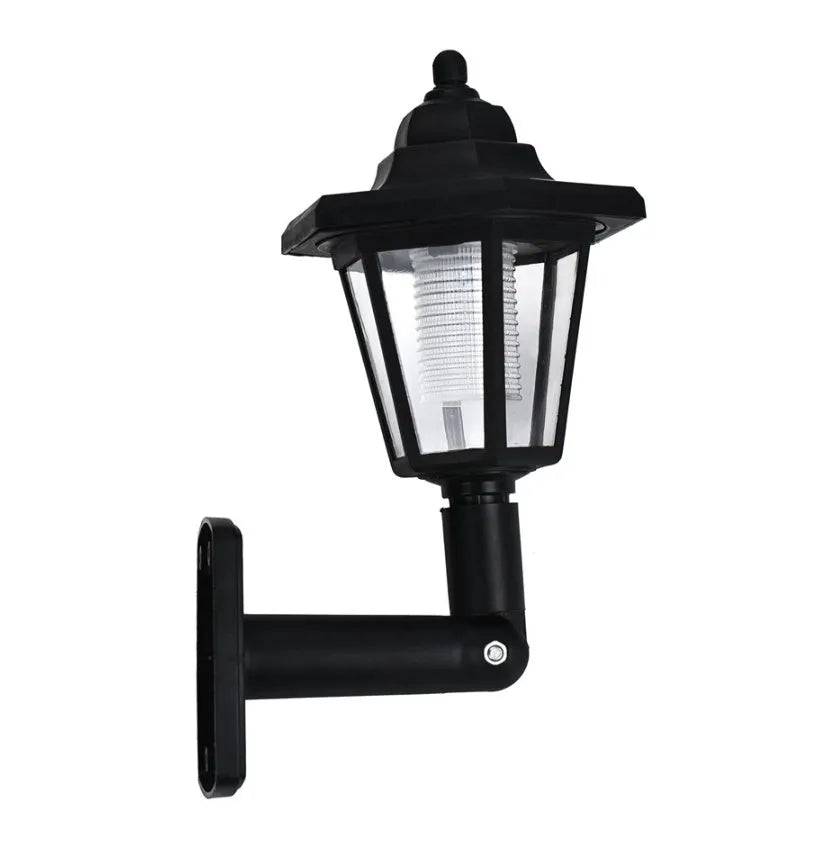 Black hexagonal solar wall lamp with automatic light sensor for outdoor garden lighting