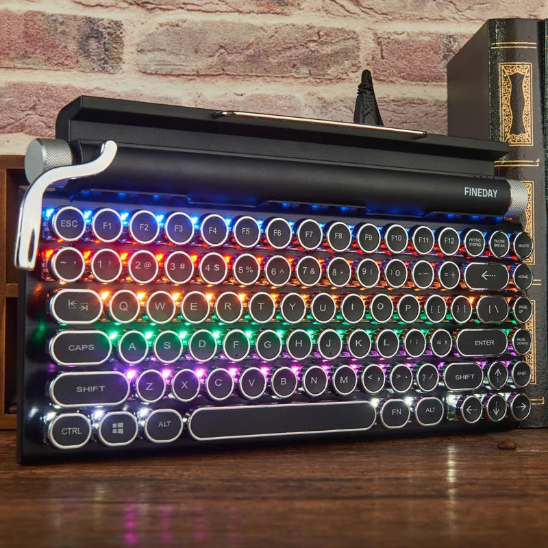 Black retro typewriter style Bluetooth mechanical keyboard with backlighting