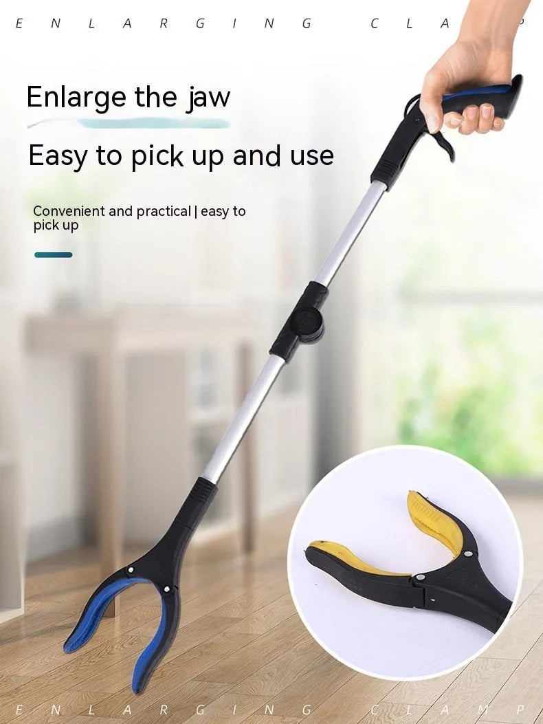 Foldable aluminium garbage clamp showing extended 80cm length and magnetic sucker attachment