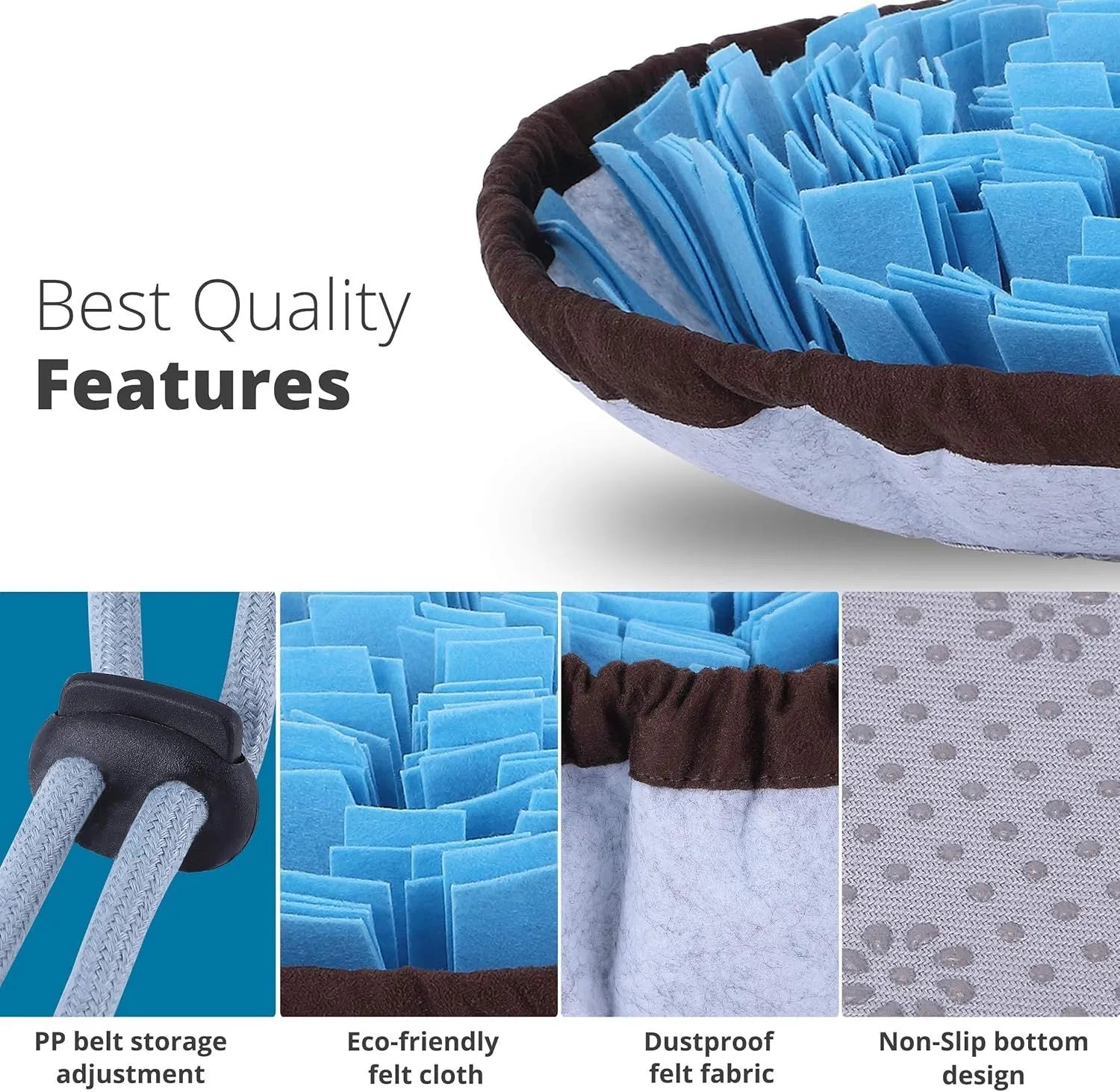 Large blue adjustable dog snuffle mat with fleece strips for slow feeding and enrichment