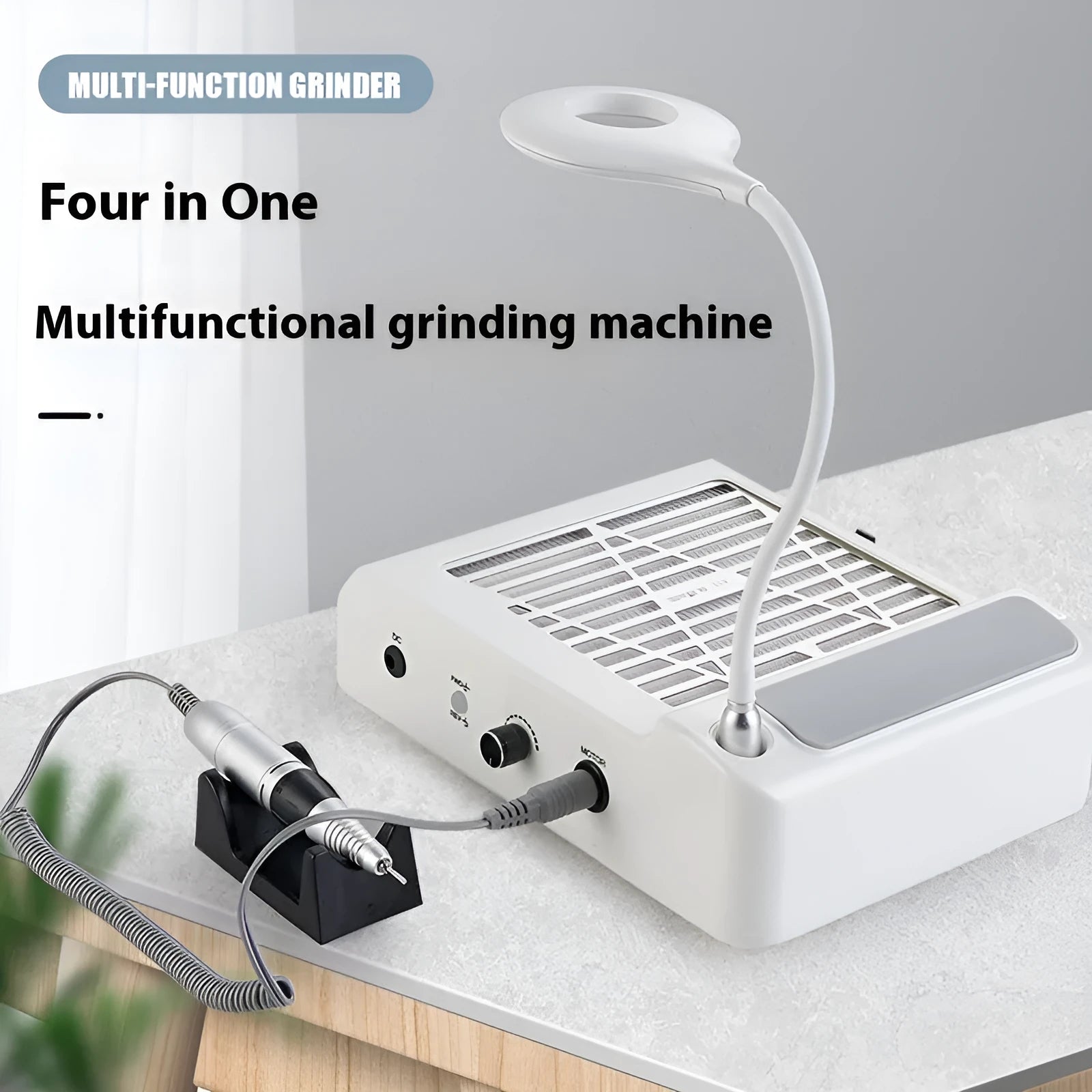 White four-in-one nail polishing machine with vacuum cleaner function and power cord