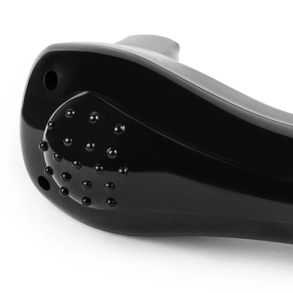 Black folding handle electric body shaver on a white background.