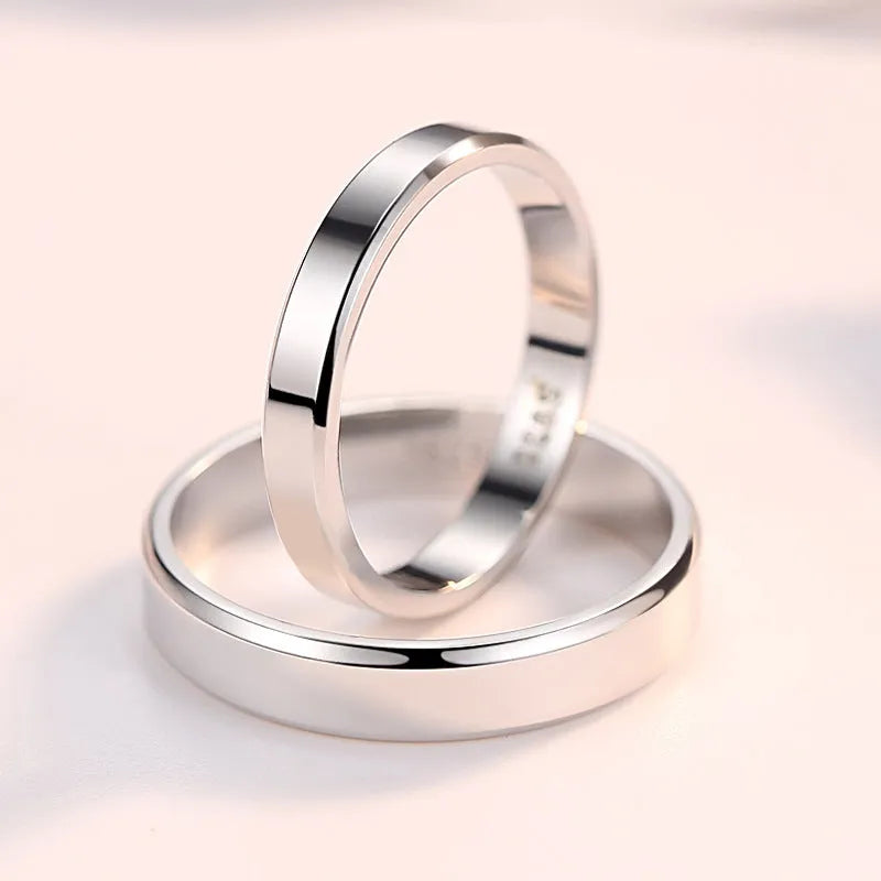 s925 sterling silver love couple ring set hand-polished anti-allergic 3mm 4mm band