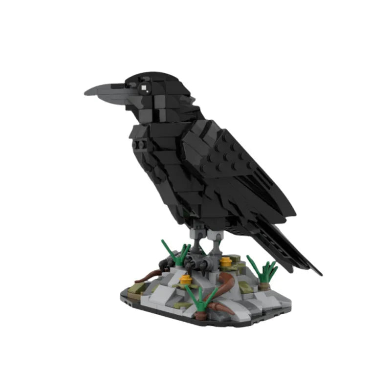 Small particle plastic building block set for crow model in bagged packaging Crow colour