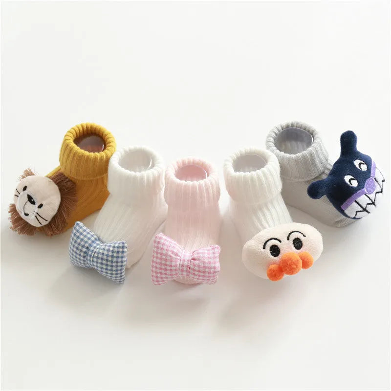 Cotton baby floor socks with anti-slip soles in multiple colours and patterns