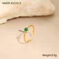 Open ended stainless steel ring with a geometric zirconium love heart inlay in green, pink, or white.