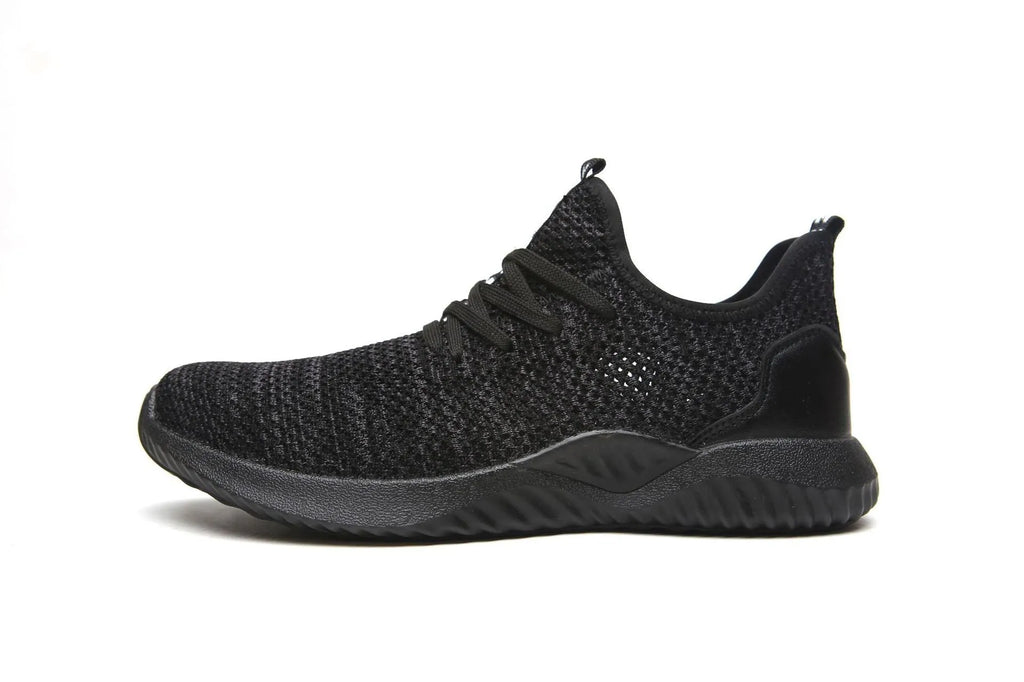 Low-top work safety shoes with steel toe cap and anti-static EVA soles in black colour.