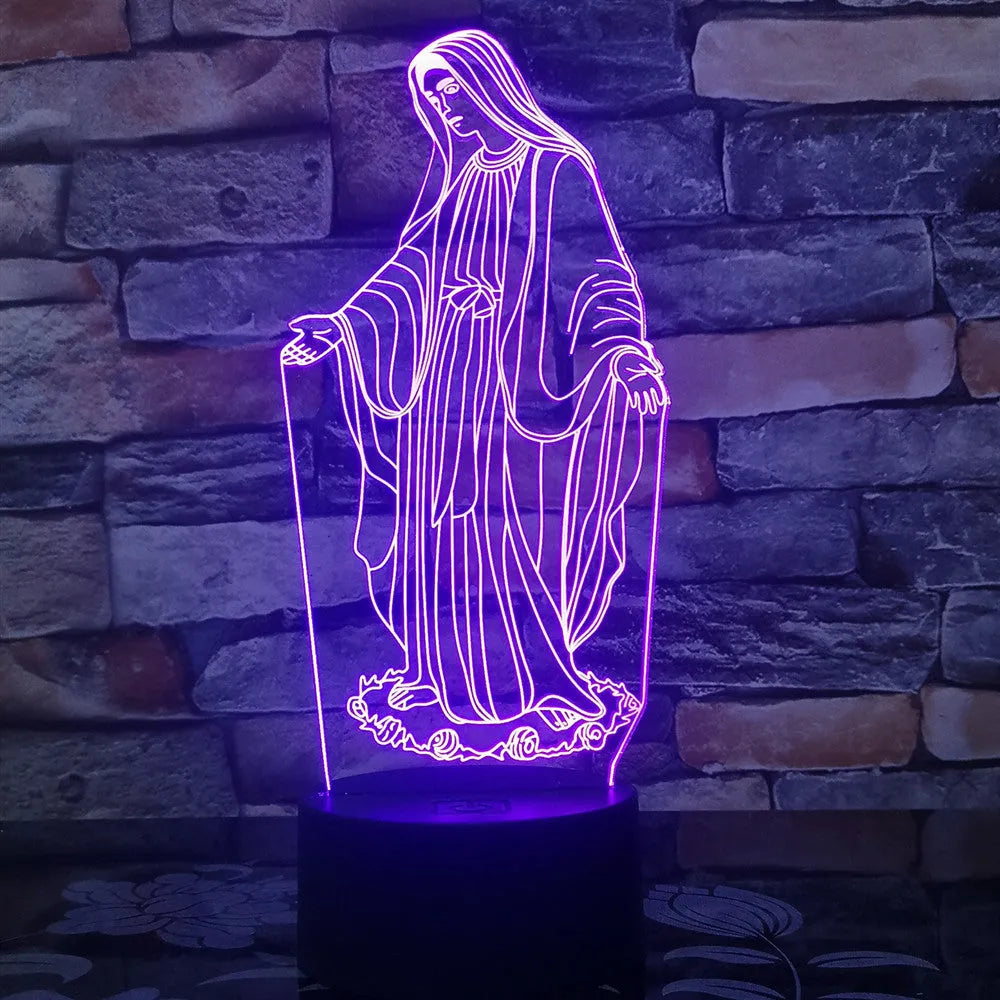 3D LED night light with laser engraved acrylic panel showing dual ring pattern illumination in multiple colours