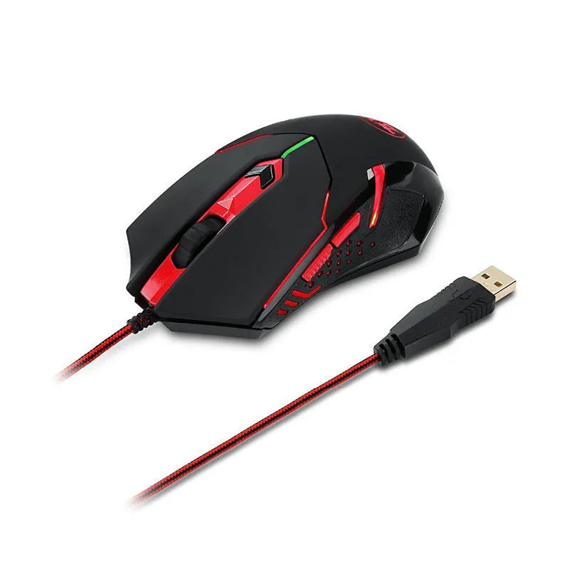 Black and red USB wired optical gaming mouse with six buttons and 1.8 metre cable
