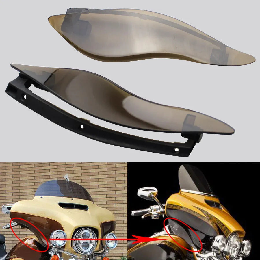 Harley Davidson trike windshield side wing kit in smoked or black ABS plastic