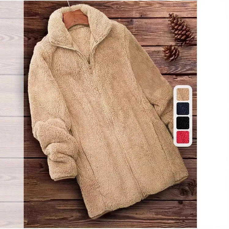Double-sided fleece jacket in black, navy blue, or khaki colours, showing soft velvet texture and casual fit.