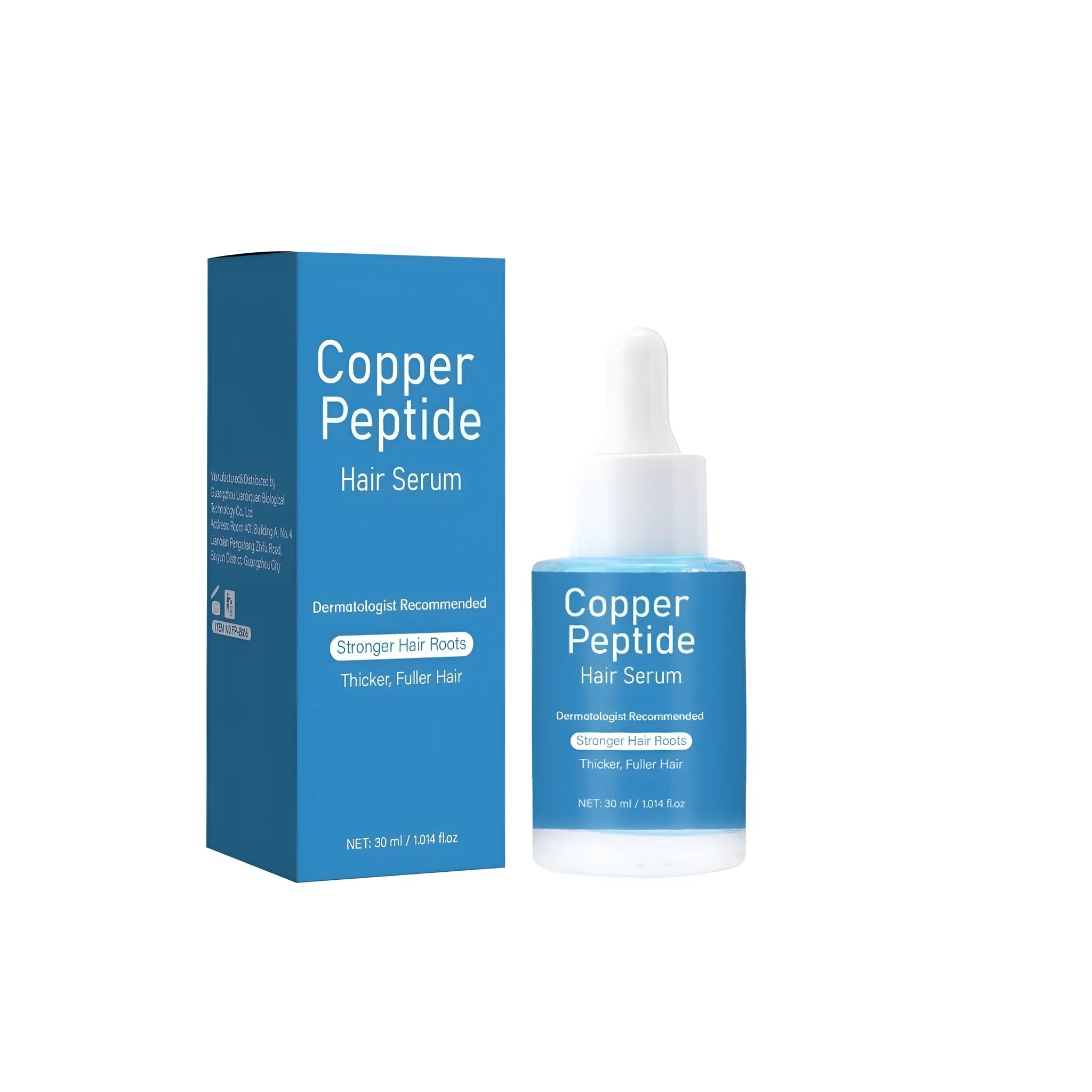 Square 30ml copper peptide hair oil bottle, 38.5mm wide and 95mm tall.
