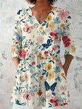 Women's retro slim-fit long-sleeved polyester top with digital printing in various colours