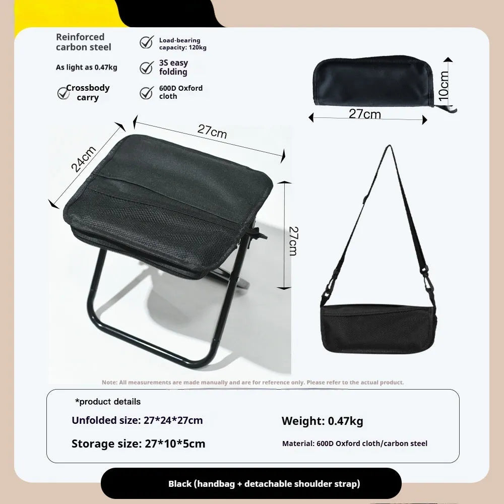 Foldable camp stool in pencil box design with Oxford cloth seat in multiple colour options