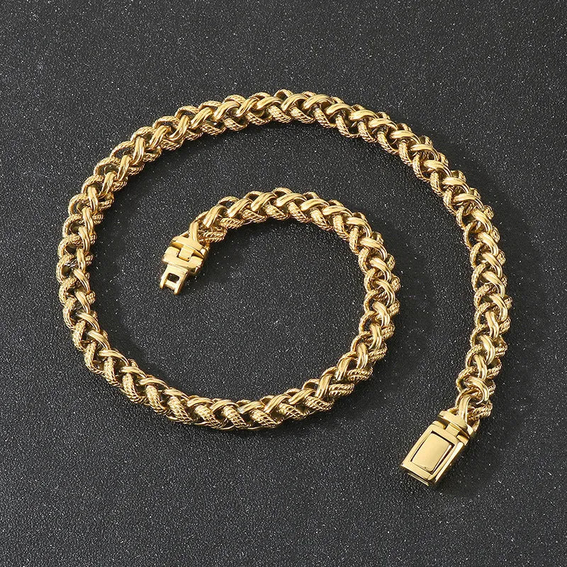 Men's titanium steel keel chain necklace with geometric pendant and large hemp flower links