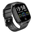 Black GPS tracker phone watch with 1.54-inch touch screen showing interface and SOS button