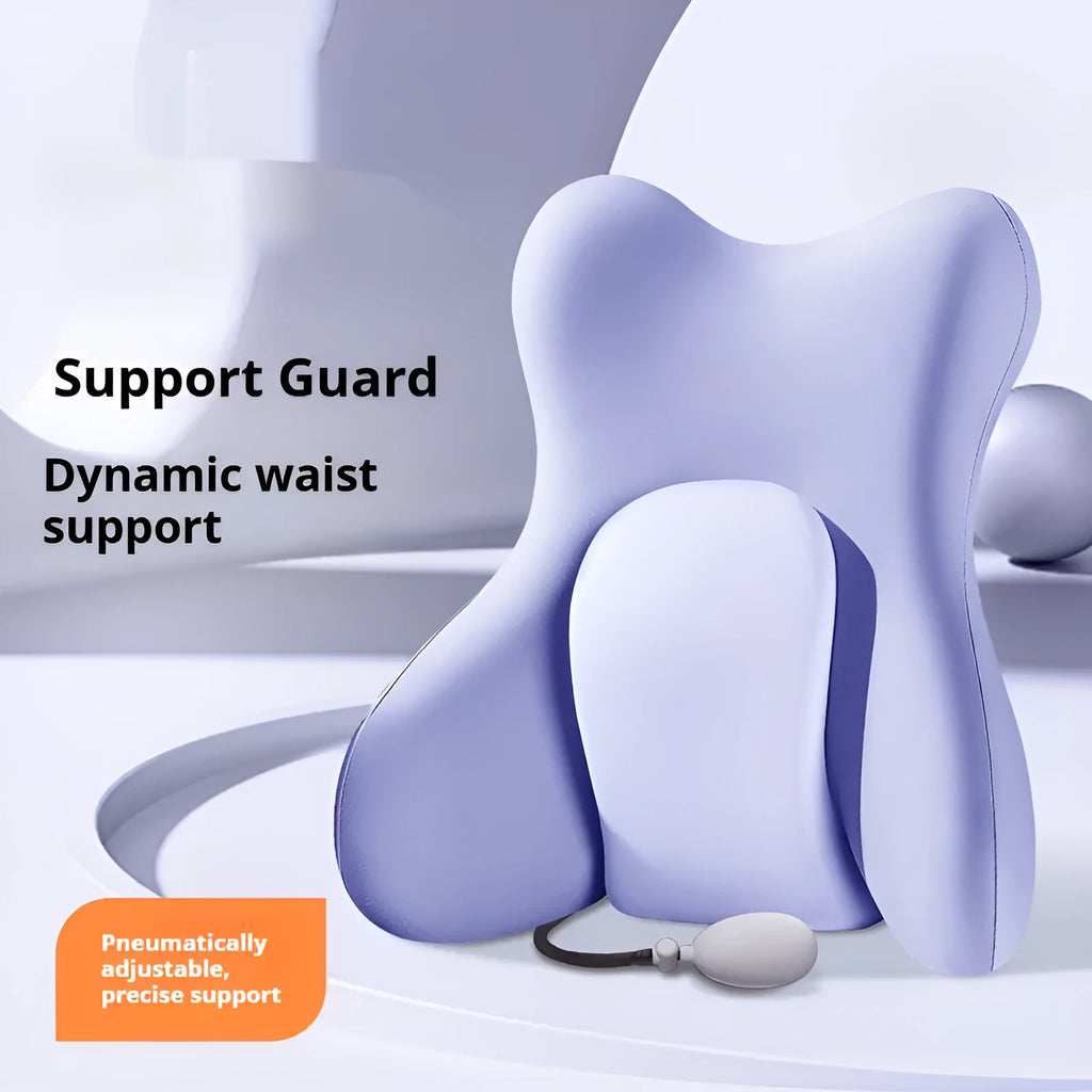 Ergonomic memory foam lumbar support pillow with removable cover in solid colour.