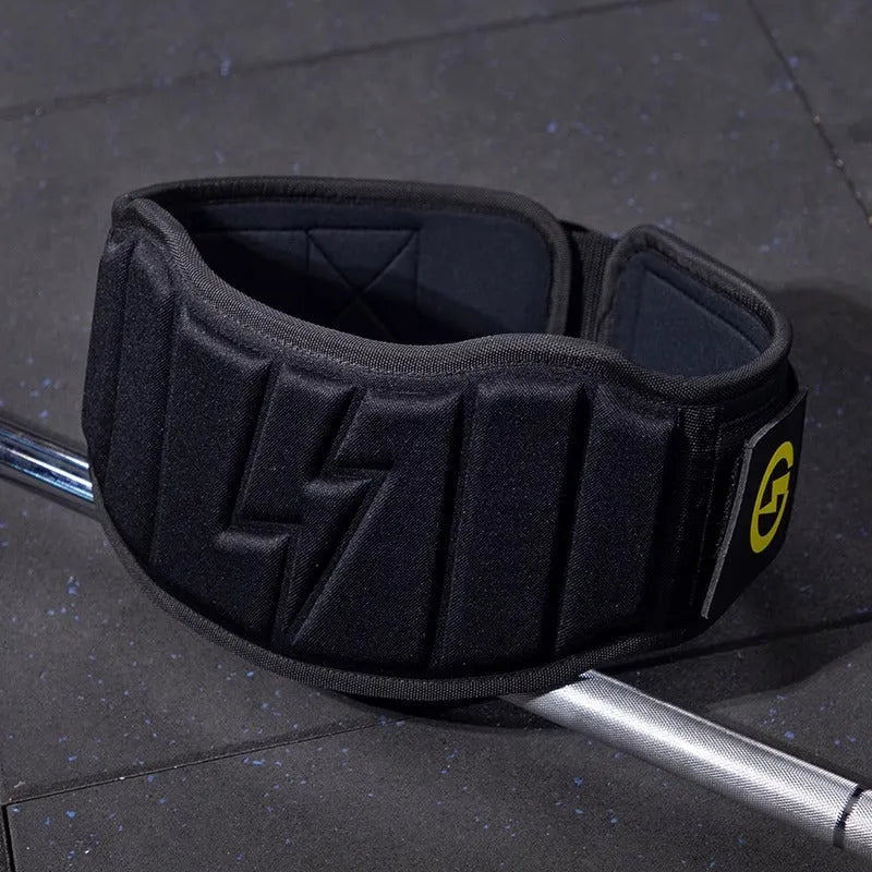 Abdominal exercising fitness band for waist support during weightlifting and squat training.